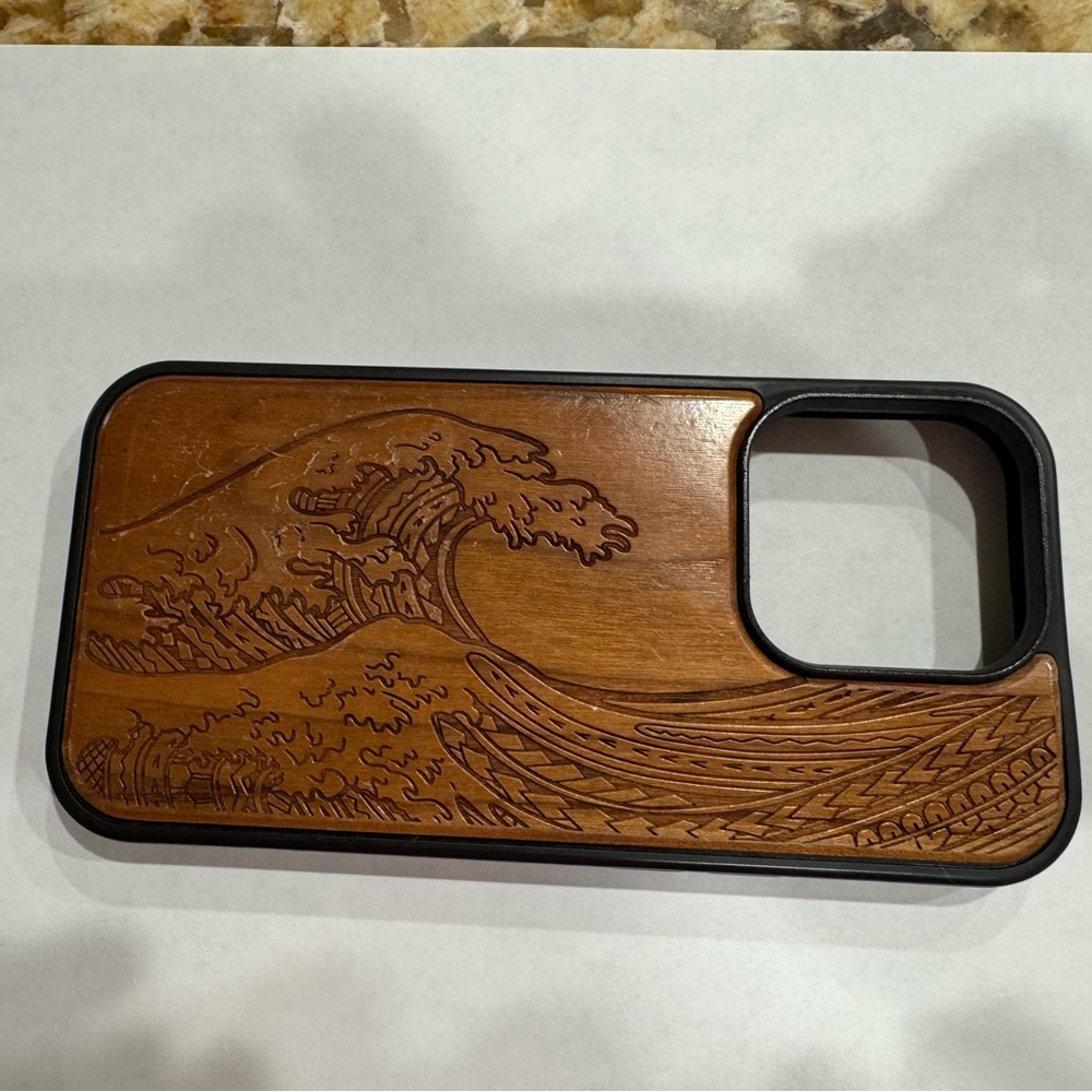 Unique Hawaii Diamond Wood artisan crafted iPhone 14 Pro case.